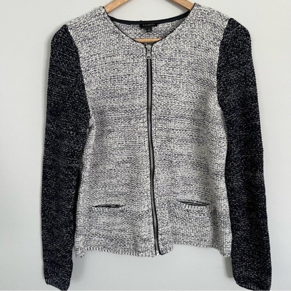Talbots Knit Full Zip Grey Shimmer Cardigan Sweater, Size S